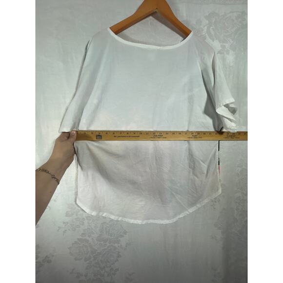 Chicos Top 3 XL White Blue Pink Big Floral Sequins Dolman Slv Boxy Palm Tropical - Picture 8 of 10